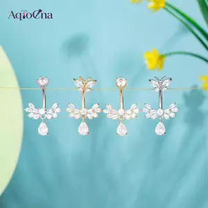 AqToCna Thời Trang Pha Lê Rốn Nhẫn Xuyên Trái Tim Đôi Cánh Thiên Thần Mặt Dây Chuyền Bụng Nút Nhẫn Nữ Trang Trí Cơ Thể Trang Sức AqToCna