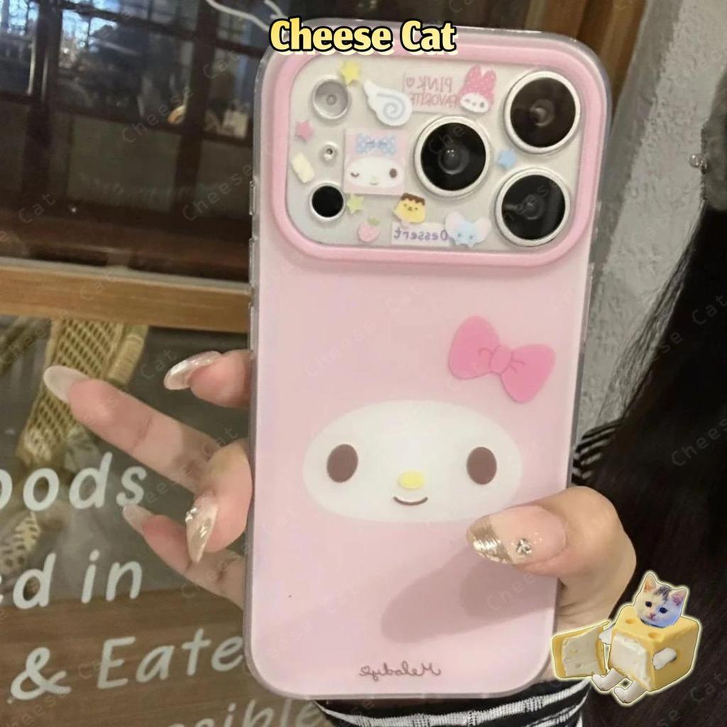 Ốp bảo vệ ống kính TPU màu hồng Melody Rabbit KT Cat TPU cho iPhone Xs 11 12 13 14 15 16 Plus 17 Pro Max XR