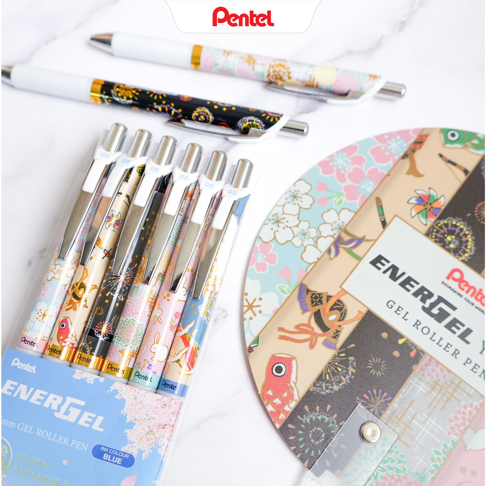 Bút gel Pentel Energel Yuzen 0.5mm bút viết cao cấp dành cho học sinh thiết kế hoa văn Nhật tinh tế