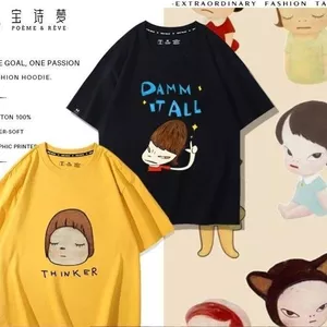 Yoshitomo Nara Big Head Ác Búp Bê Hàng Hóa Hoạt Hình Hai Chiều Cotton Nguyên Chất Áo Thun Tay Ngắn Nửa Tay Rời Nam Nữ Mùa Hè