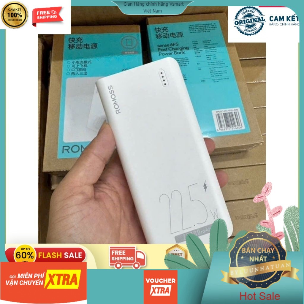 Sạc Dự Phòng Romoss 20000mAh chính hãng - Hỗ trợ sạc nhanh 22.5W - kết nối nhiều cổng USB Type C | BigBuy360 - bigbuy360.vn