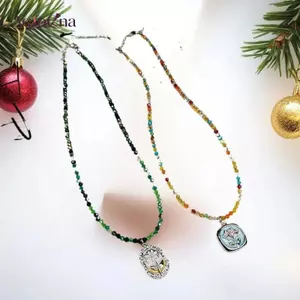 AqToCna Bohemian Pha Lê Đính Hạt Nelace Tươi Đa Năng Cầu Vồng Màu Hoa Mặt Dây Chuyền Xương Đòn Dây Chuyền Ngọt Ngào Phong Cách Thiếu Niên Trang Sức AqToCna