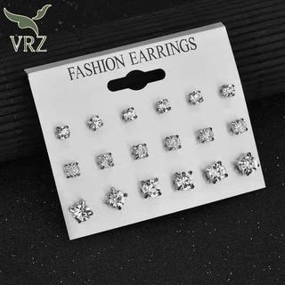 VRZ Thời Trang Đơn Giản 9 Đôi / bộ Phối Bông Tai Bộ Vuông Hình Học Bông Tai Dành Cho Nữ Mới Kim Cương Giả Pha Lê Bông Tai Trang Sức HOT