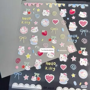 Miếng Dán Anh Đào Hello Kitty 3D Dễ Thương Cho Móng Tay, Bút, Cốc - Thiết Kế Hoạt Hình Có Nơ Và Trái Tim