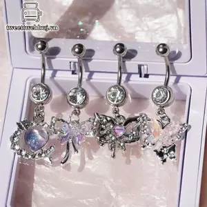 Tweeduj Nhiều Màu Sắc Thời Trang Zircon Bướm Trái Tim Thép Không Gỉ Bụng Nút Nhẫn Nữ Rốn Xuyên Nhẫn Gợi Cảm Cơ Thể Trang Sức Quà Tặng VN