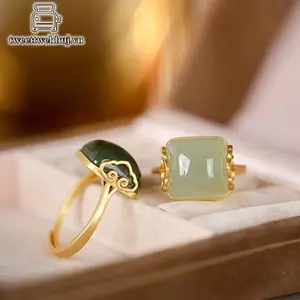 Tweeduj Vintage Phong Cách Dân Tộc Tốt Lành Đám Mây Giả Ngọc Nhẫn Có Thể Điều Chỉnh Nữ Phong Cách Trung Hoa Tính Khí Đơn Giản Thanh Lịch Nhẫn Tặng VN