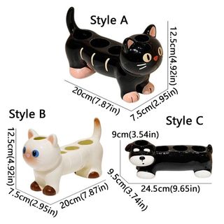 Giá đỡ bàn chải đánh răng bằng gốm SENRTY, Giá đỡ bàn chải đánh răng điện hoạt hình hình hình chó mèo, Tiết kiệm không gian 4 lỗ Bàn chải đánh răng không thấm nước Giá lưu trữ phòng tắm