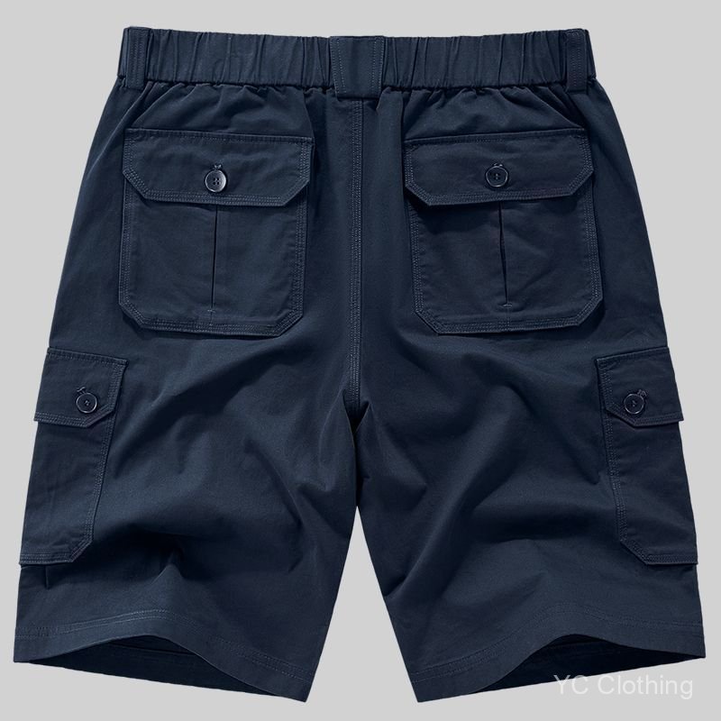 Quần short cotton nhiều túi mùa hè dành cho nam, quần dài vừa phải dáng rộng, quần short eo co giãn cỡ lớn 8EAO