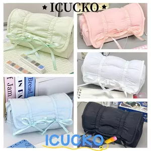 Túi đựng bút ICUCKO, Bút chì đa chức năng màu trơn, Túi đựng văn phòng phẩm dây rút nơ dung tích lớn chất lượng cao Văn phòng học