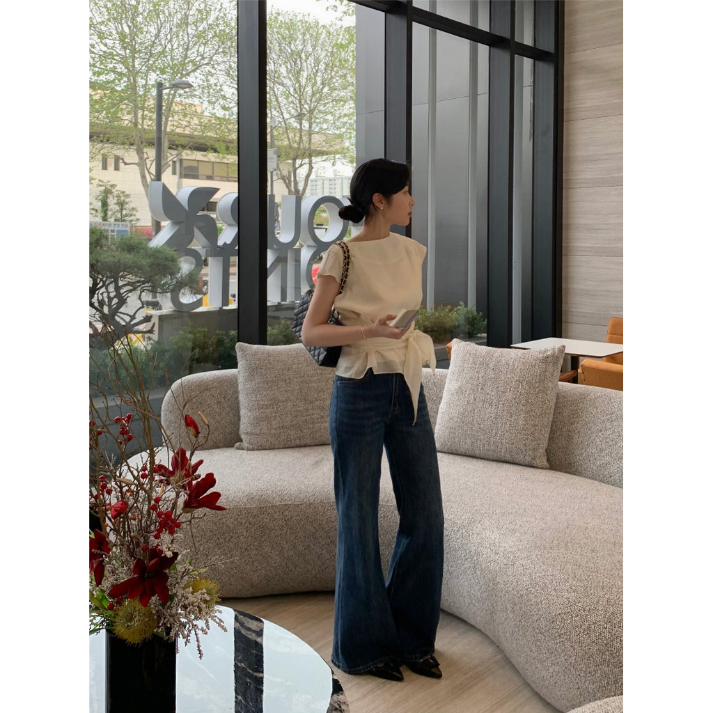 SUXI Áo sơ mi buộc dây thông thường màu trơn giản dị và nhẹ nhàng dành cho nữ mùa hè mới 260529