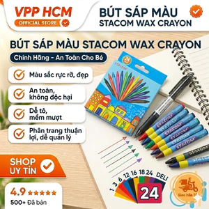 Bút Sáp 12/16/24 Màu Stacom Wax Crayon Cho Bé Tập Tô – Màu Đẹp, An Toàn, Dễ Tô