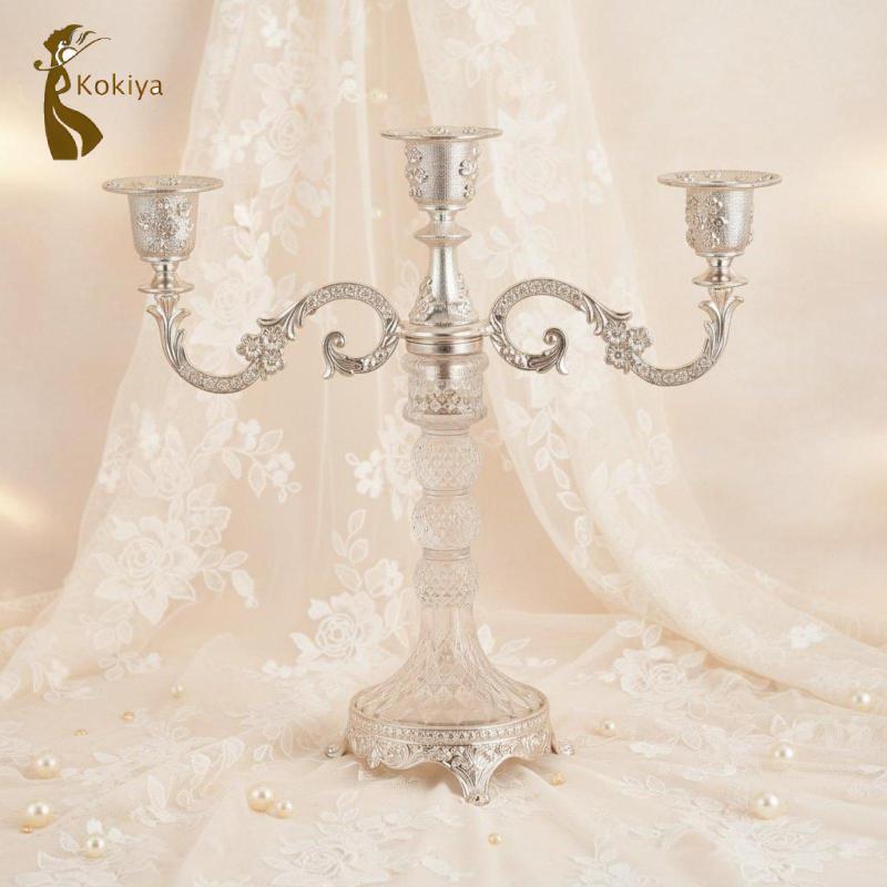 Thanh Lịch Pha Lê Nến Hợp Kim Kẽm Mạ Điện Candelabra Trang Trí Bàn Tiệc Cho Cốc Nến