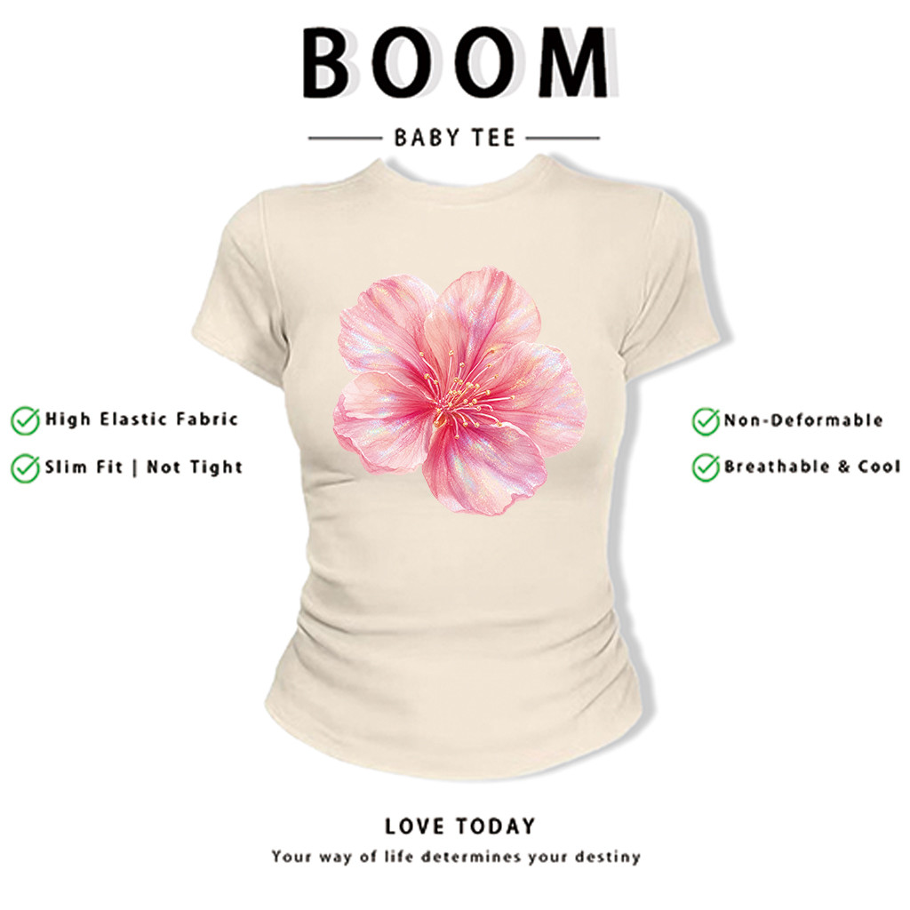 BOOM Áo Baby Tee Nữ Cotton Ôm Body-Áo Thun Ngắn Tay Y2K In Hình PhongCách Mùa Hè, Cổ Tròn Hàng Đầucách hàn quốc phong&34