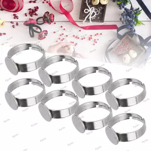 PYCOU 20 Chiếc Nhẫn Trống, Đế Bằng Thép Không Gỉ Có Thể Điều Chỉnh Nhẫn, Nhảy Nhẫn Tròn Có Thể Điều Chỉnh Bạc Phẳng Nhẫn Trang Sức Thủ Công