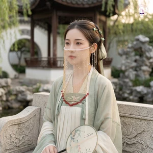 Hanfu Mặt Veil Với Tua Rua Nylon Lưới Tai Móc Mũ Đội Đầu Cho Trang Phục Hóa Trang