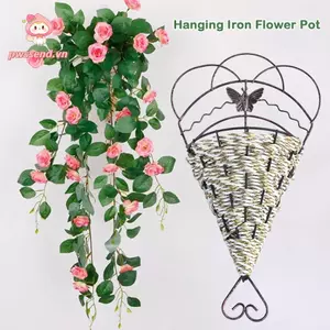 Chậu hoa sắt treo PWSEND, Chậu hoa Giỏ treo tường rỗng, Giá đỡ cây bằng kim loại bền Vườn nhà