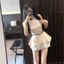 Áo len không tay VN kiểu Pháp, cổ đứng, lệch vai, cổ áo