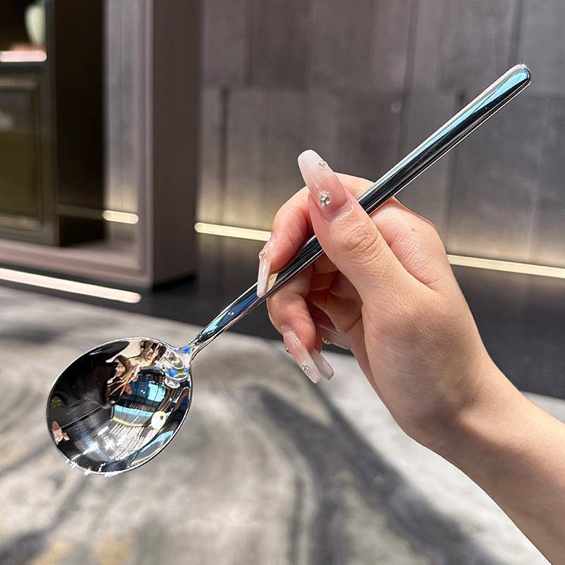 AN.MART Thìa Inox Hàn Quốc Tay Cầm Dài Bộ Đồ Ăn Thiên Khuấy Thìa Đá Muỗng Bữa Ăn Hộ Gia Đình Thìa Ăn Tối VN