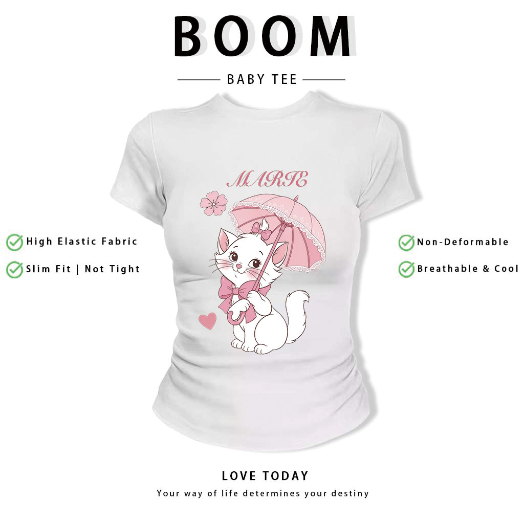 BOOM Áo Baby Tee Nữ Cotton Ôm Body-Áo Thun Ngắn Tay Y2K In Hình PhongCách Mùa Hè, Cổ Tròn Hàng Đầucách hàn quốc phong052
