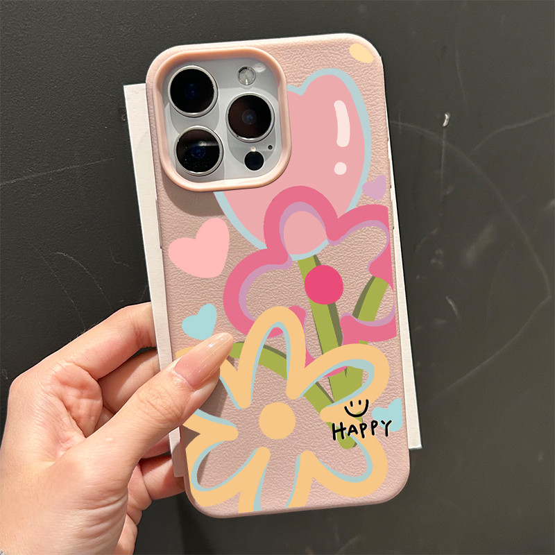 Ốp lưng cho iPhone 17 16 Pro Max 15 14 13 12 11 Hình vẽ hoa Tulip vui vẻ