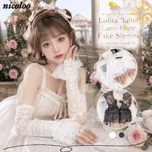 NICOLOO Vòng bít có thể tháo rời, Vòng bít tay giả ren xếp ly 3 lớp xếp ly, Găng tay hở ngón Gothic cổ điển Phong cách múa ba lê Tay áo giả chụp ảnh
