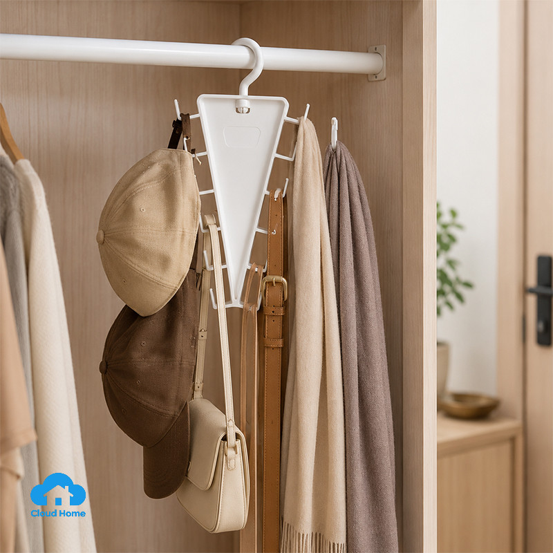 🌤️COD🌤️Giá treo tường hình chữ V hai mặt, 12 móc, có thể xoay để đựng khăn quàng cổ, mũ và quần áo.