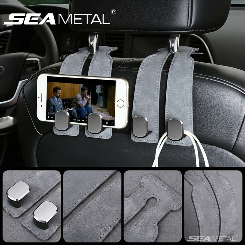 SEAMETAL Móc treo ghế ô tô lông thú giả đa chức năng Móc treo nội thất ẩn Có thể đựng điện thoại di động