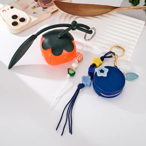 Dễ Thương mini Fruit Series Da Đồng Xu Ví Điện Thoại Di Động Mặt Dây Chuyền Niche Sáng Tạo Cotton Đầy Hồng Túi Mặt Dây Chuyền