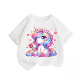 Áo thun bé gái mẫu mới Unicorn Áo phông bé gái chất cotton Mềm mịn Thoáng mát Dễ thương