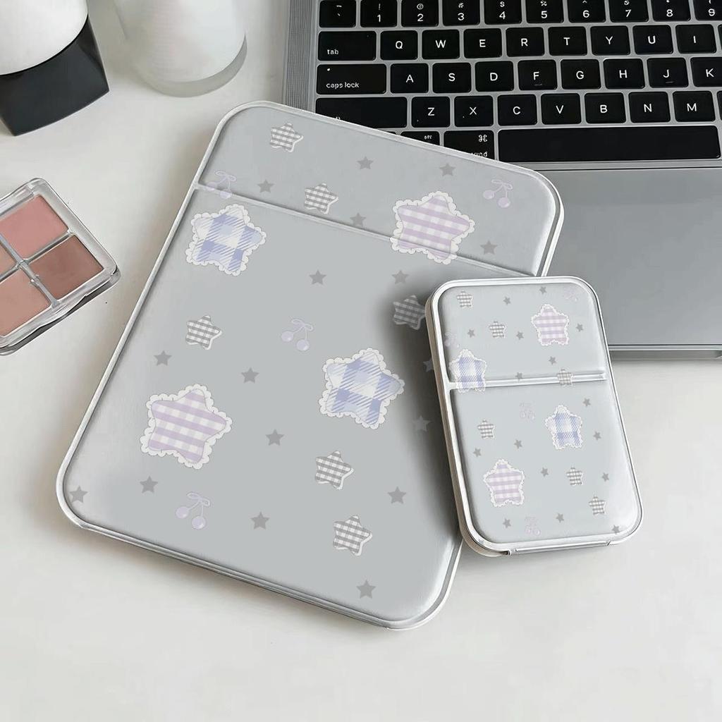 Gương gấp bỏ túi họa tiết ngôi sao nơ tím nền trắng phong cách nhẹ nhàng