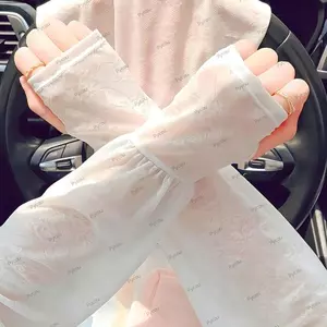Tay áo lụa băng PYCOU, Tay lái xe ren mềm mại thoáng khí, Tay áo chống nắng dài chống tia cực tím thời trang dành cho nữ
