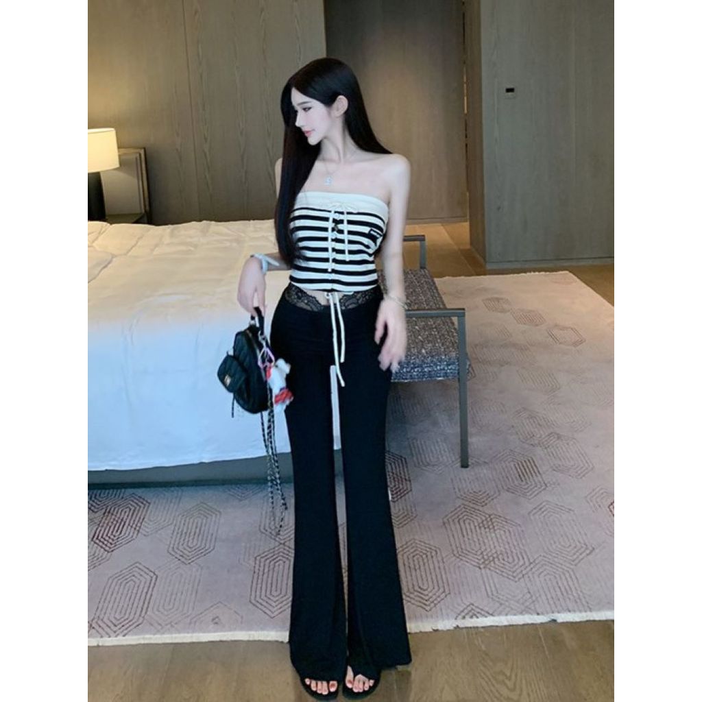 Phong Cách Hàn Quốc Thời Trang Sọc Nhãn Ren-Up Dệt Kim Áo Vest Mùa Hè Slim-Fit Mỏng Hơn Nhìn Ngọt Ngào Sp