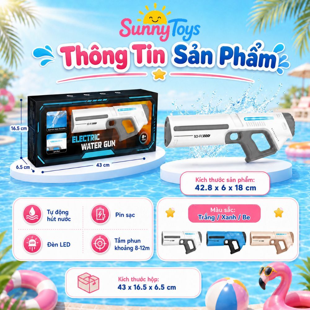 Đồ Chơi Phun Nước Tự Động SunnyToys - Tự Hút Nước, Có Đèn LED Cho Bé Vui Chơi Ngoài Trời