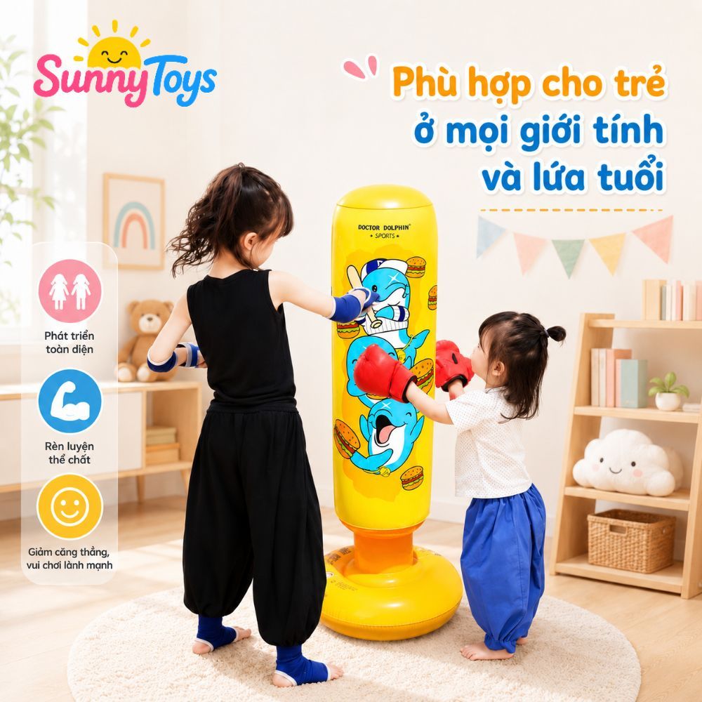Trụ Boxing Đấm Bốc Hơi SunnyToys Cao 1m2 Màu Vàng -  Kèm Bơm Cho Bé Vận Động