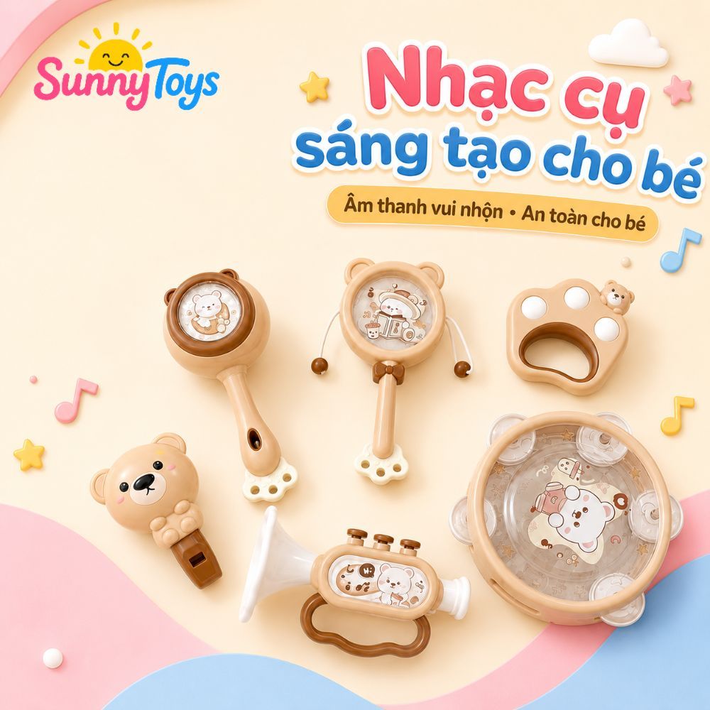 Bộ Nhạc Cụ Lục Lạc SunnyToys 6 Món - Xúc Xắc, Trống, Kèn Cho Bé Sơ Sinh Vui Chơi