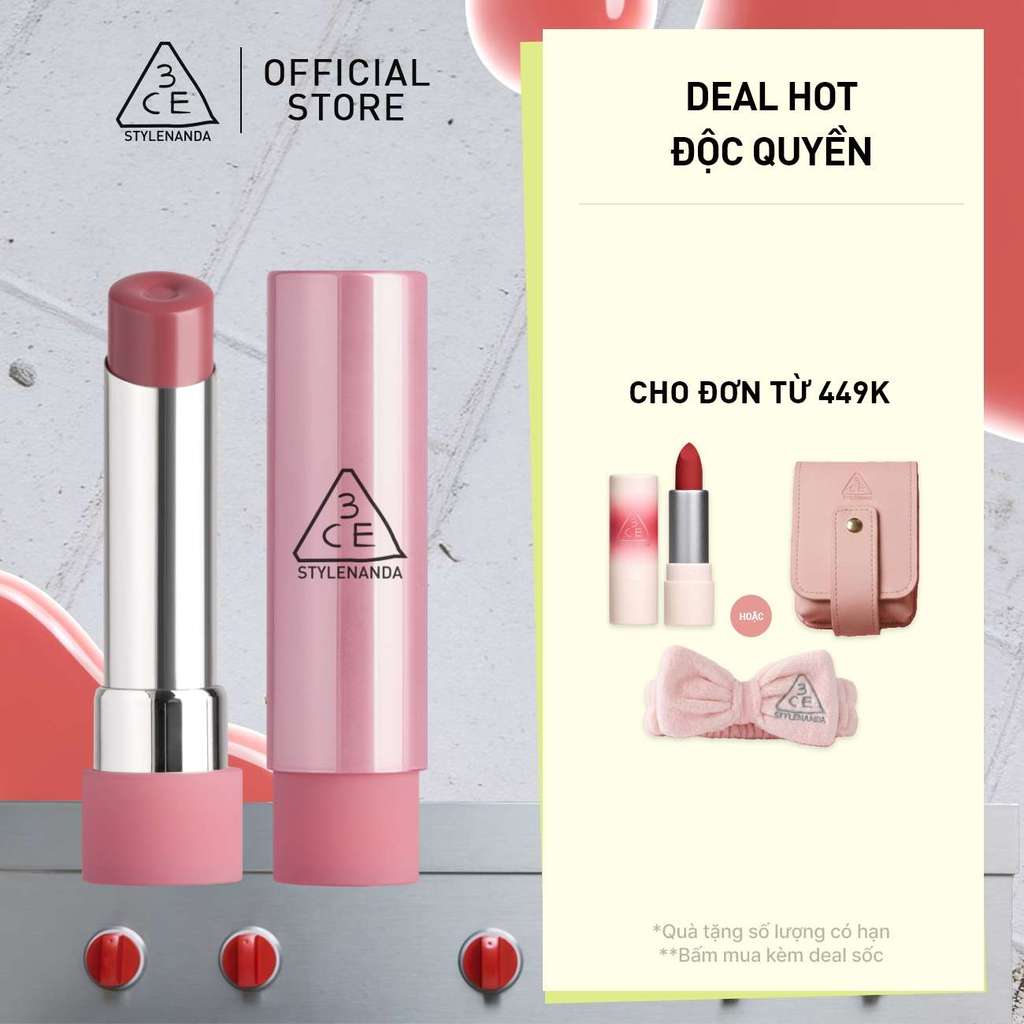 Son Bóng 3CE Glazy Lip Glow Dưỡng Môi Căng Mọng, Mềm Mịn, Lên Màu Chuẩn Sắc, Không Bết Dính, Tự Nhiên
