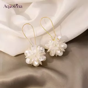 AqToCna 1 Cặp Xu Hướng Thời Trang Bông Tai Bóng Hoa Cho Nữ Cô Gái Ngọt Ngào Đa Năng Thanh Lịch Bông Tai Dài Phụ Kiện Trang Sức Quà Tặng AqToCna