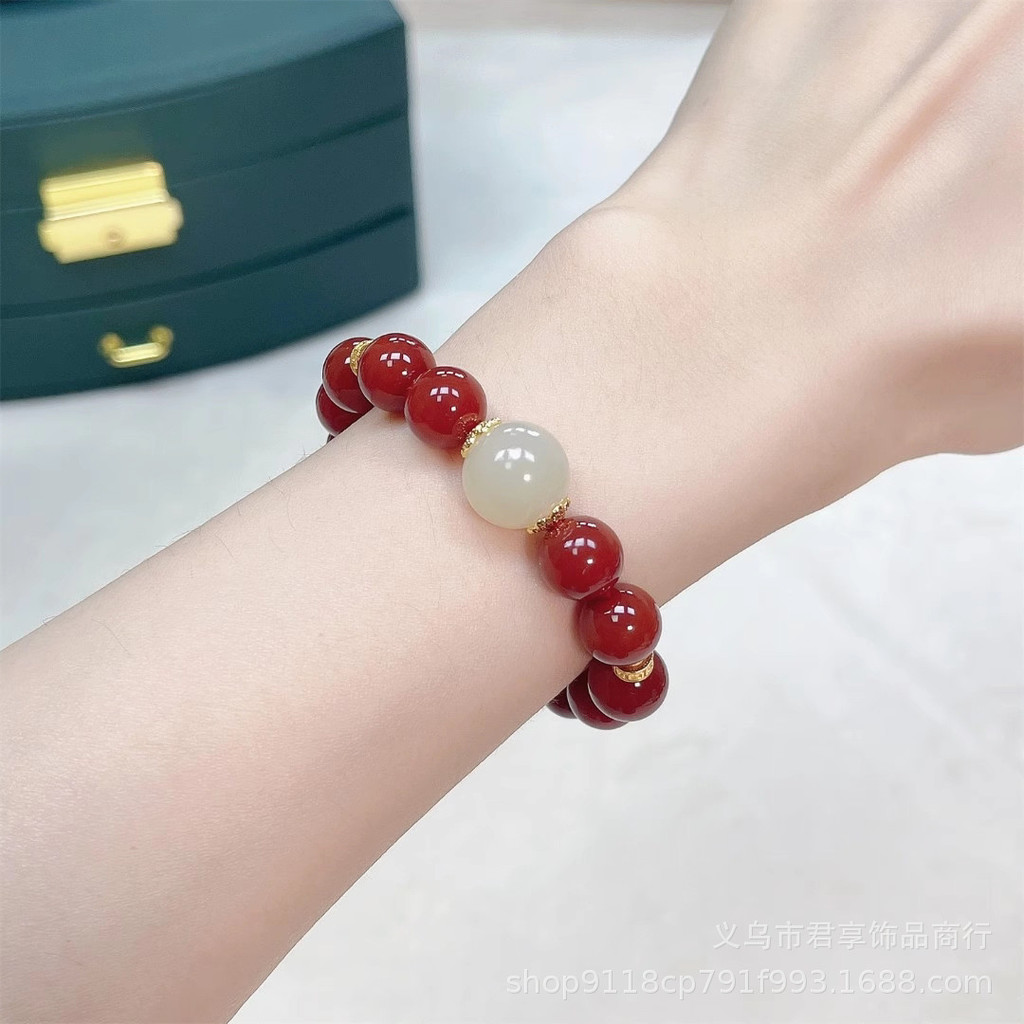 Vòng tay mã não đỏ tự nhiên dành cho nữ Vòng tay hạt ngọc bích tự nhiên 10mm
