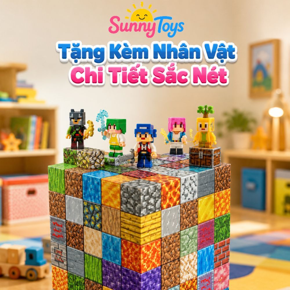 Bộ Lắp Ráp Magnacraft SunnyToys 200 Khối - Nam Châm Từ Tính Kèm Nhân Vật, Bé Xây Dựng Thế Giới Game