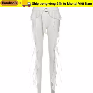BAMBOOB Xù Thắt Lưng Nữ, Dây Thắt Lưng Dài Tua Rua hông, Thời Trang Y2K Trắng Gợi Cảm Mông Màn Dạo Phố