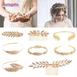 BORAGETE Lá Tóc Lược Tóc Mũ Trang Sức Tóc Cưới Vương Miện Tóc