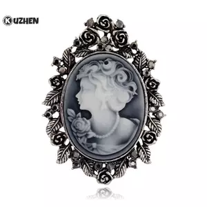 KUZHEN 1X Vintage Cameo Phong Cách Victoria Pha Lê Tiệc Cưới Nữ Mặt Dây Chuyền Thổ Cẩm Pin HOT