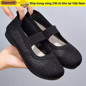 Giày lười nữ ESSENCEH, giày bệt mũi vuông, thiết kế lưới thoáng khí, đế mềm nhẹ, phong cách công sở thời trang