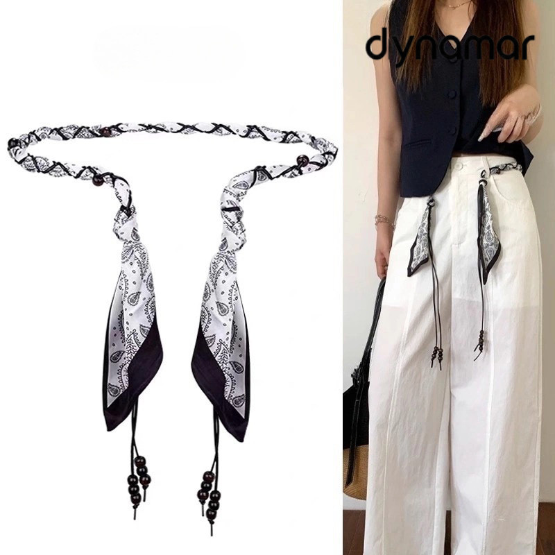 【dynamar】Thắt lưng nữ vải lụa phong cách như khăn lụa phối tua rua đính hạt phù hợp quần Jean và váy nữ