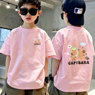 Áo thun bé trai ngắn tay in hình Capybara dễ thương, cotton mềm thoáng khí, thời trang cho bé đi học đi chơi