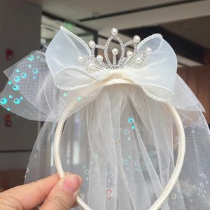 Trẻ Em Vương Miện Băng Đô Sinh Nhật Đầu Bé Gái Phụ Kiện Tóc Cho Bé Veil Hoa Cô Gái Công Chúa Sợi Nổi Ngọt Mũ AXNE