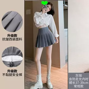 Váy chữ a có sẵn Váy xếp li màu xám Kích thước lớn với quần an toàn cho nữ Váy ngắn lưng cao ôm hơn