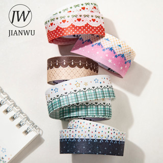 JIANWU 20mm * 200cm Vintage Star Ren Gird Kẻ Sọc Phong Cảnh Chất Liệu Cắt Kéo Thêu Sò Băng Washi Tạp Chí Sáng Tạo Văn Phòng Phẩm