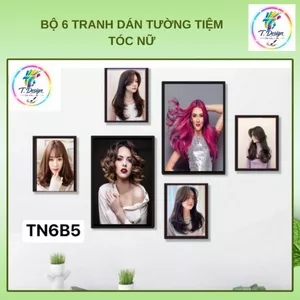 Bộ 6 Tranh Dán Tường Salon Tóc Nữ, Decor Tiệm Tóc Fomex 5mm Không Khoan, Kèm Băng Keo Dán.