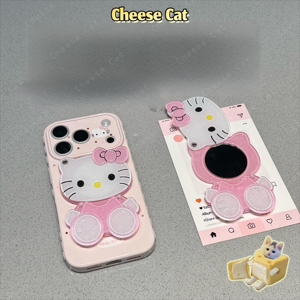 Ốp điện thoại hình gương trang điểm màu hồng lấp lánh hình Kitty màu hồng cho iPhone 17 Pro Max 15 16 13 15 14 12 11 Pro